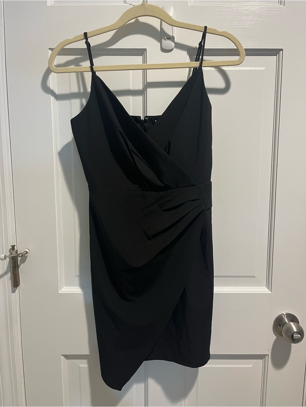 Blue Blush Black Mini Wrap Dress with Draped Waist